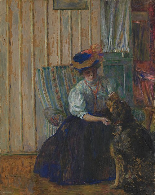 Mme Bonnard with her dog at rue Drouai, 1907, Édouard Vuillard