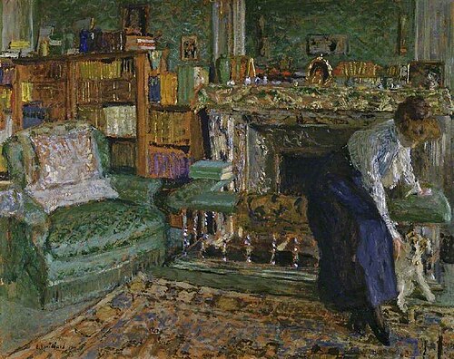 Marguerite Chapin in her apartment with her dog, 1910, Édouard Vuillard