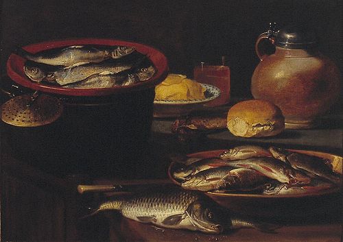Stilleven met vis en kruik, 1650, P.V. Plas