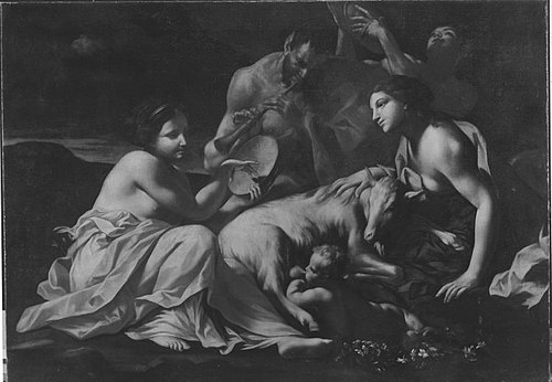 Jupiter als Kind, von der Ziege Amalthea genährt, 1673, Carlo Cignani