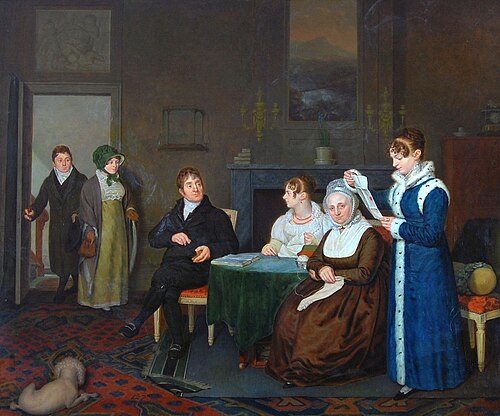 Interieur met de familie De Bruijn de Neve, 1813, Pieter Christoffel Wonder