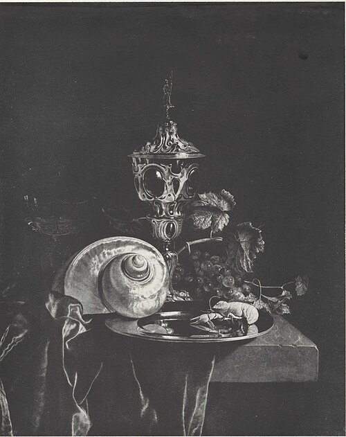 Still life with covered beaker and nautilus shell, 1650, Paulus van den Bosch