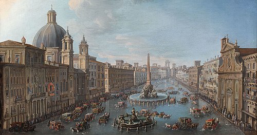 View of the flooded Piazza Navona, Rome, 1750, Antonio Joli