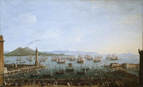 Charles III quittant le port de Naples, vu de la terre ferme, 1759, Antonio Joli