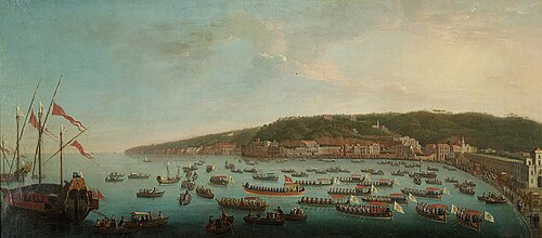 Abfahrt Ferdinands IV. nach Posilippo mit Zug der königlichen Barken, , Antonio Joli