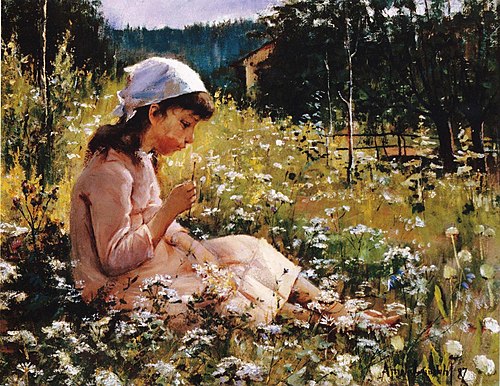In the middle of flowers or A girl in a meadow, 1887, Amélie Helga Lundahl