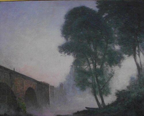 Brume sur vieux pont de Mantes, 1905, Albert Dagnaux
