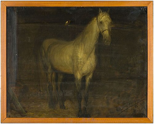 Standing white horse in stable, 1854, Lawrence Alma-Tadema