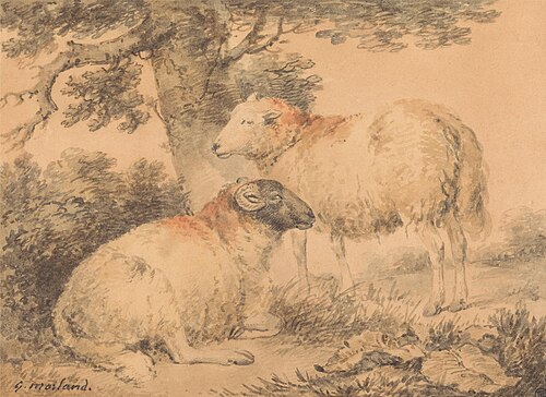 A Ram and Ewe in a Landscape, , George Morland