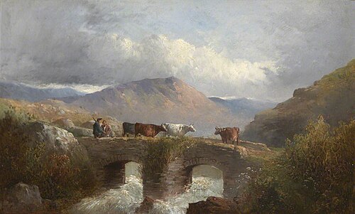 Herdsman with Cattle Crossing Bridge, , George Morland