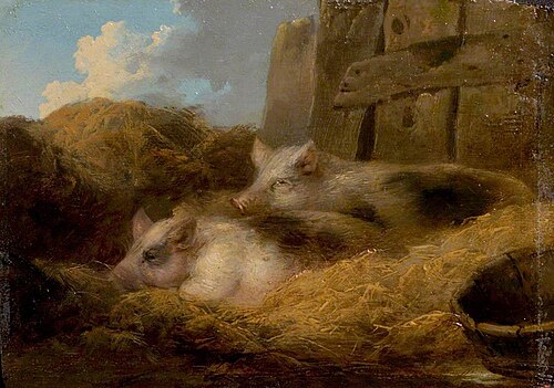 Two Pigs in Straw (Barn with Pigs), , George Morland