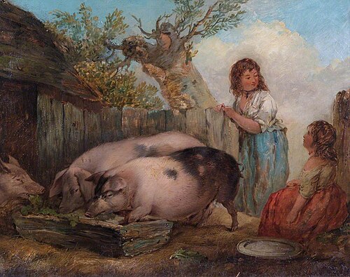 Pigs in a Farmyard, , George Morland