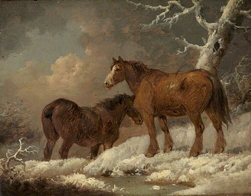 Two Horses in the Snow, , George Morland