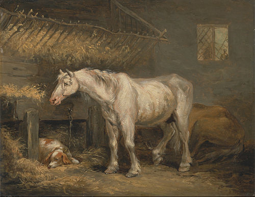 Old horses with a dog in a stable, 1791, George Morland
