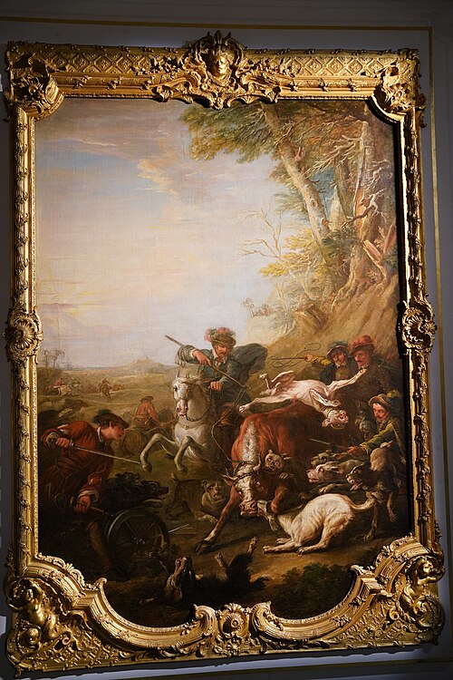 Chasse au taureau sauvage. Esquisse, 1738, Charles Parrocel