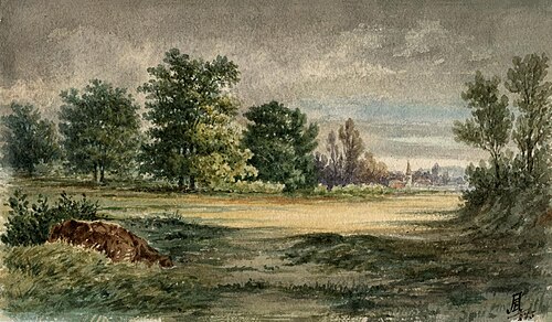 Krajina–pogled proti Martjancem, 1875, Alojz Eberl