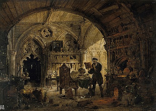 An alchemist in his laboratory., , James Nasmyth