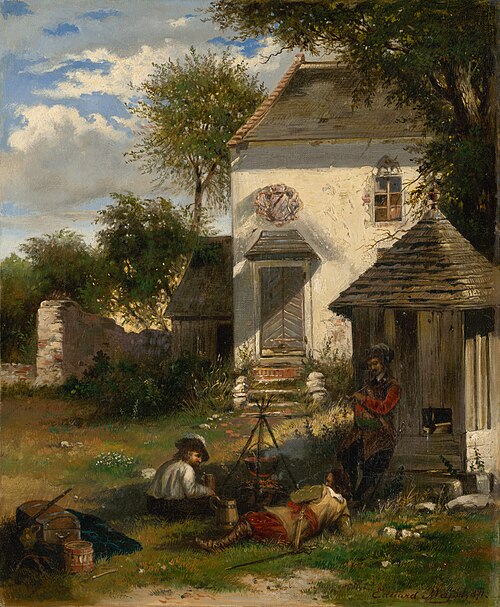 Soldiers Camping in a Nobleman's Yard, Motif from the Thirty Years' War, 1871, Eduard Majsch