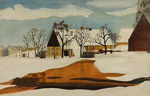 Landschap in de winter, in beige geschilderde lijst, 1885, Abraham S. Smalt