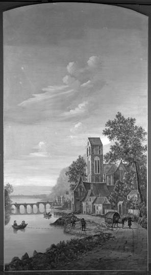 Rivierlandschap met kerk en herberg, 1760, Pieter Jan van Liender