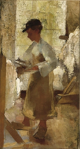 A young workman at a stretching frame b, 1890, Anthon van Rappard