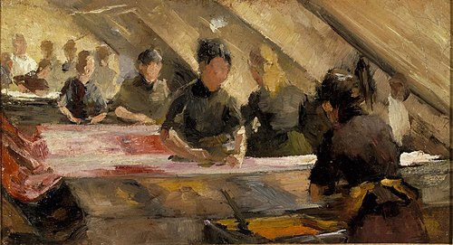 Het poetsen of krabben van katoenen weefsels, 1890, Anthon van Rappard