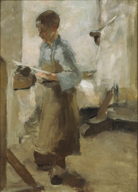 Jonge arbeider aan een spanbok, 1890, Anthon van Rappard