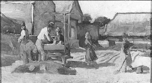 Fabrieksterrein met arbeiders, 1885, Anthon van Rappard