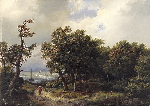 Bosachtig landschap bij de zee, 1861, Marinus Adrianus Koekkoek