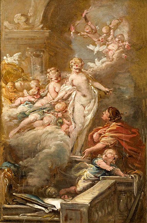 Pygmalion et sa statue au moment où elle s'anime, esquisse, 1762, Jean-Baptiste Deshays de Colle