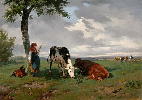 Une bergère avec une chèvre et deux vaches dans un pré, 1843, Rosa Bonheur