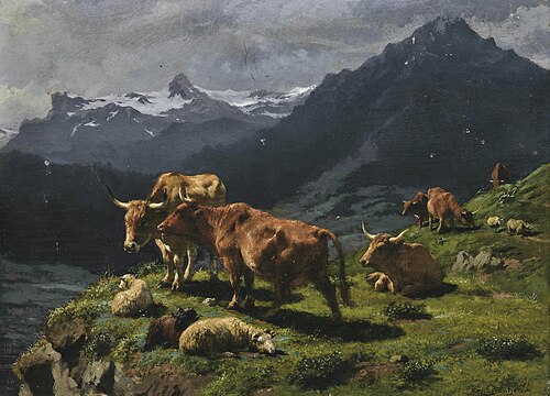 Cattle and sheep in an Alpine landscape, , Rosa Bonheur
