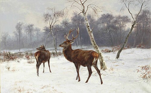 Cerf et biche dans un paysage enneigé, 1883, Rosa Bonheur