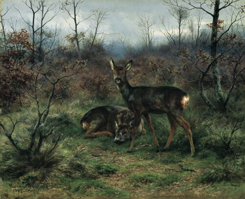 Young deer in a forest clearing, 1893, Rosa Bonheur