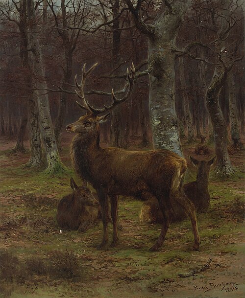 Cerf et biches dans la forêt, automne, 1878, Rosa Bonheur