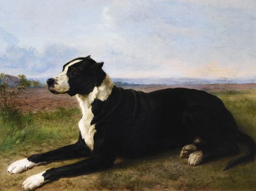 Portrait of a mastiff-labrador in a landscape, 1900, Rosa Bonheur