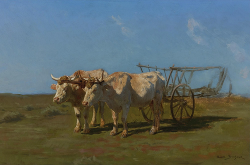 Two white oxen pulling a cart, 1900, Rosa Bonheur