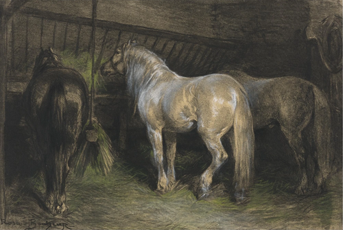 Horses Eating Hay in a Stable, 1900, Rosa Bonheur