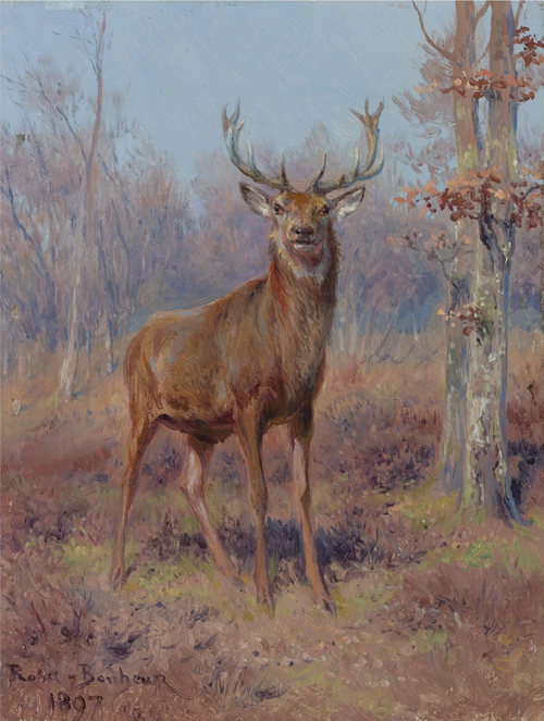 Young Stag in a Wooded Landscape, 1897, Rosa Bonheur