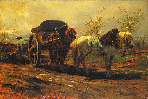 A car with two horses, 1852, Rosa Bonheur