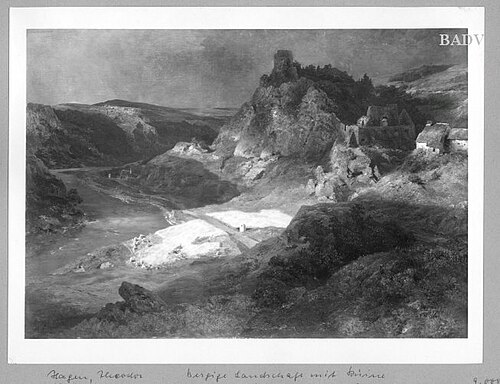 River- valley with old castle, 1868, Theodor Hagen