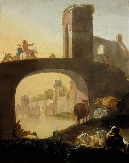 Pont avec vue sur le Wittevrouwenpoort à Utrecht, 1654, Jacob Gerritsz. van Bemmel