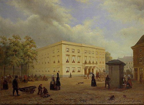 The Mariaplaats with the Building for Arts and Sciences in Utrecht, 1847, Adrianus Wilhelmus Nieuwenhuysen