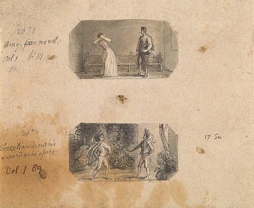 February 1st: Amy Fear Me Not (Vol. 1, p. 81) February 2nd: [Tressilian] Drew His Sword as He Spoke , , Thomas Stothard