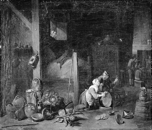 A Servant Girl Scrubbing a Brass Cauldron, 1650, Thomas van Apshoven