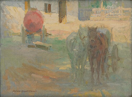 Hospodársky dvor so záprahom, 1908, Elemír Halász-Hradil