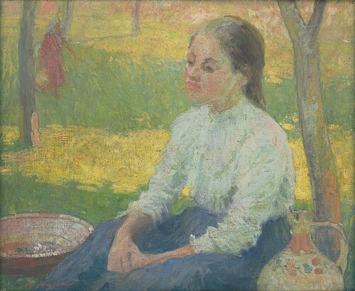 Sedliacke dievča v záhrade, 1910, Elemír Halász-Hradil