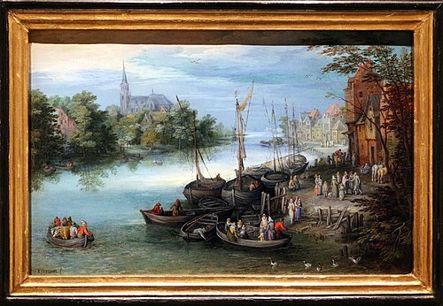 paesaggio con rive di un fiume, 1650, Ambrosius Brueghel
