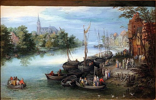 Paisagem com margens de um rio, 1650, Ambrosius Brueghel