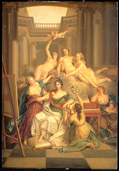 Frederika Sophia Wilhelmina van Pruisen (1751-1820). Echtgenote van Prins Willem V, in de tempel der, , Benjamin Samuel Bolomey